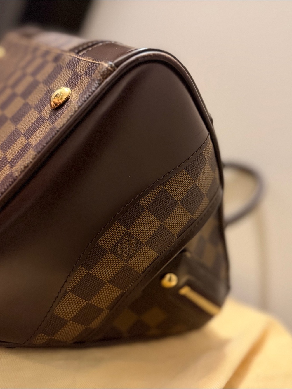 Louis Vuitton Brown Damier Ebene Checkered Satchel with Gold Plaque - Picture 5 of 9